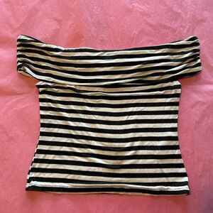 Urban Outfitters Elegant Black and White Striped Off-Shoulder top